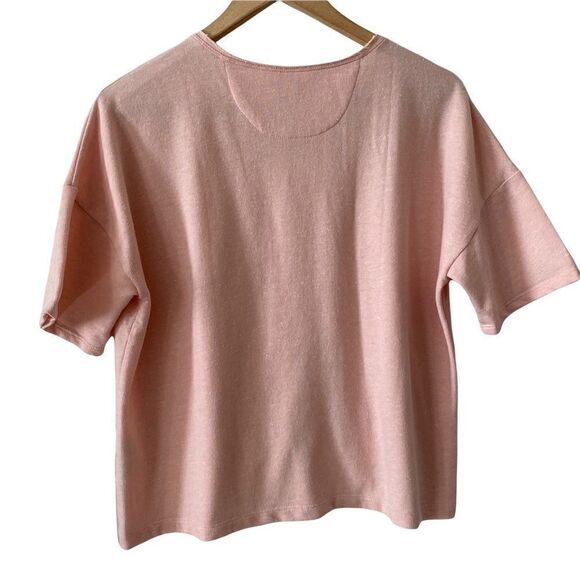 Madewell Pink Coral Cropped Short Sleeve Sweatshirt Knit Short Sleeve Tee size S - Picture 2 of 5